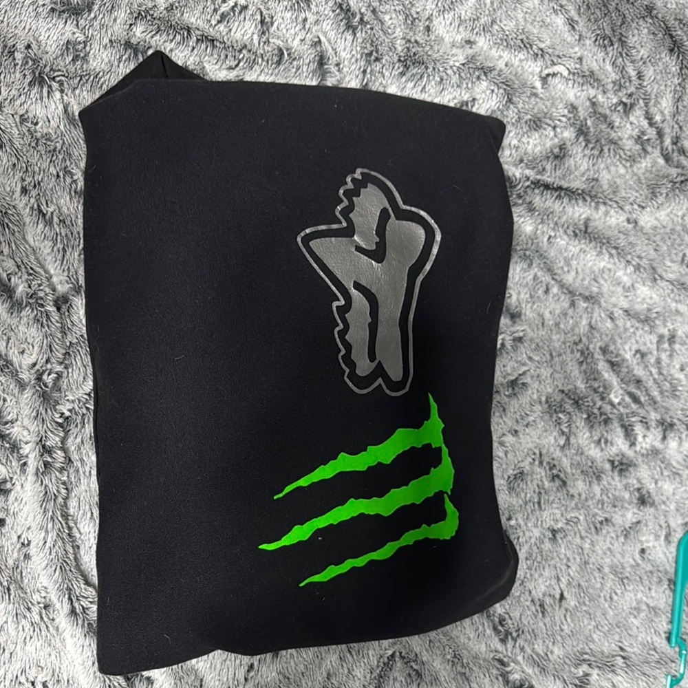 Black Hoodie with Green and Gray Logos